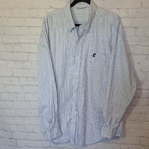 Walt Disney World Blue XL Striped Button Down Long Sleeve Shirt Mickey Logo